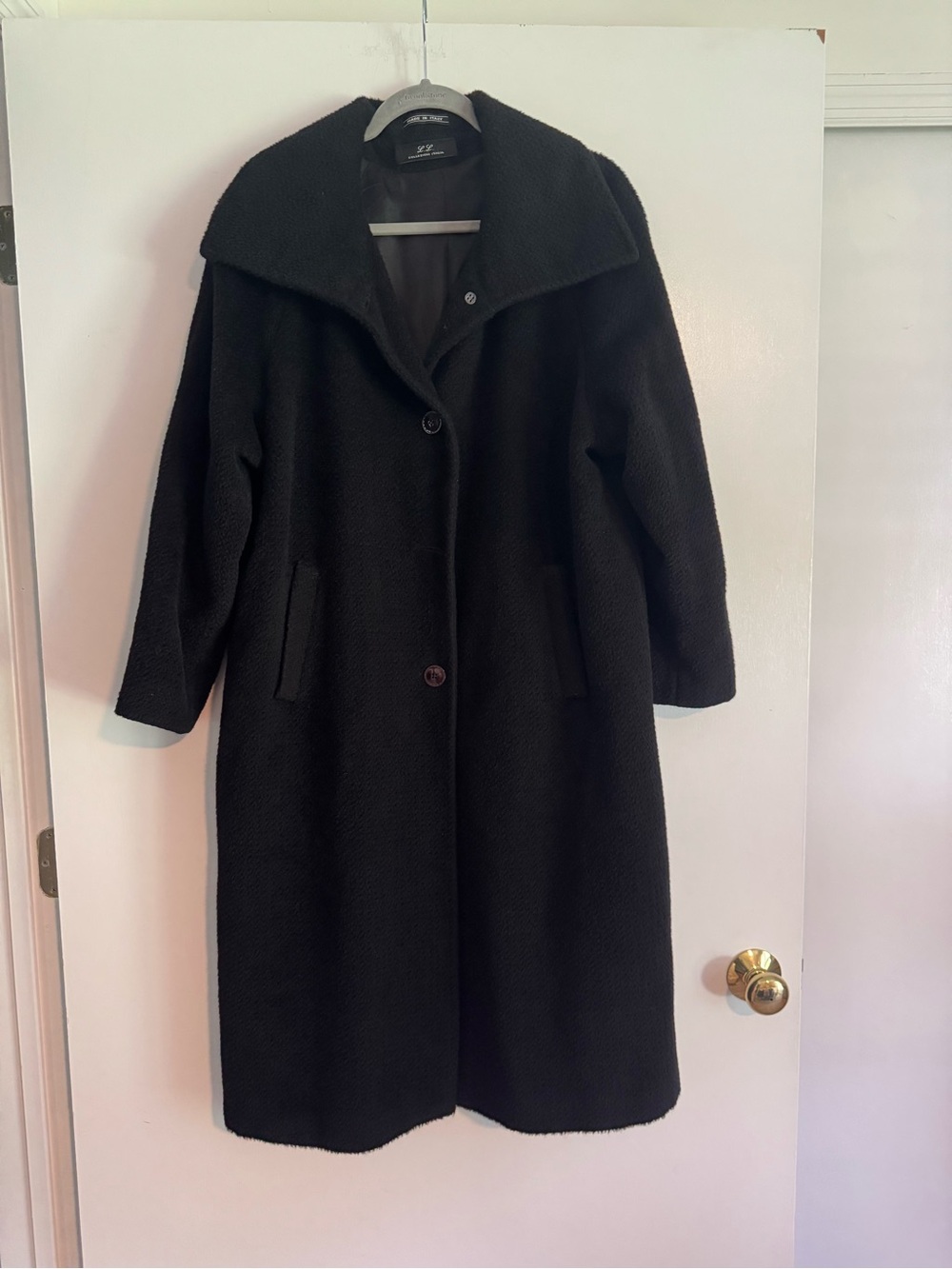 Baby Alpaca and Lambs Wool Black Long Coat with Wide Collar